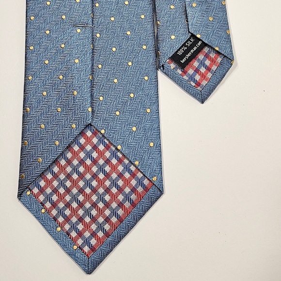 Ben Sherman Tie Modern Light Blue with Gold Polkadots 100% Woven Silk - Picture 10 of 10